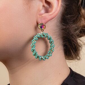 NWT! Boutique Beaded Hoop Earrings with Rhinestone Accent 💕